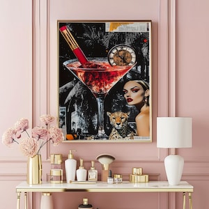 Leopard Cheetah Martini Collage Print: Maximalist Fashion Wall Art (Digital Download)