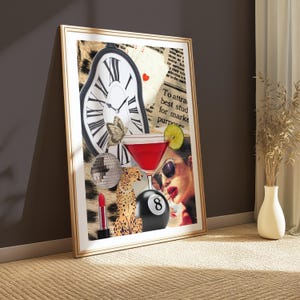 Leopard Cheetah Print, 8 Ball Lucky You Poster Fashion Girl Poster, Leopard Poster, Cheetah Print, Preppy Room Decor, Martini Collage Poster
