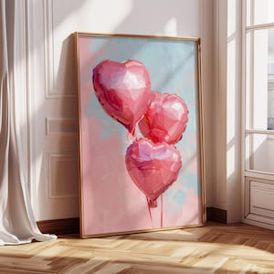 Coquette Room Decor Art Print, Soft Girl Aesthetic, Room Decor for Teen, Dopamine Decor, Pink Heart Balloons Instant Download