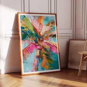 Abstract Palm Tree Wall Art Poster - Vivid Acrylic Painting - Eco ...
