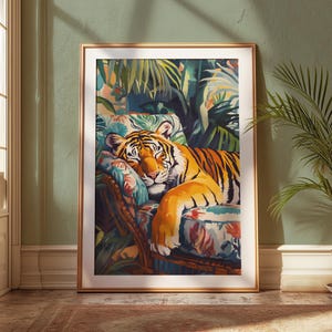 Sleeping Tiger Art Print: Maximalist Jungle Wall Decor