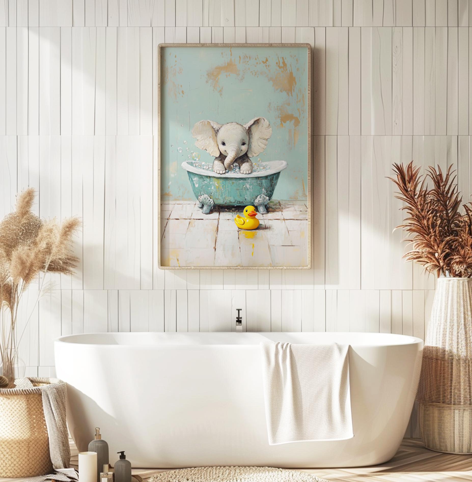 Baby Elephant Bathtub Canvas Print: Adorable Kids Bathroom Wall Art - Etsy