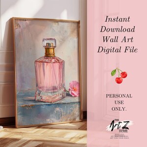 Pink Perfume Bottle Art Print: Girly Coquette Room Decor (digital ...