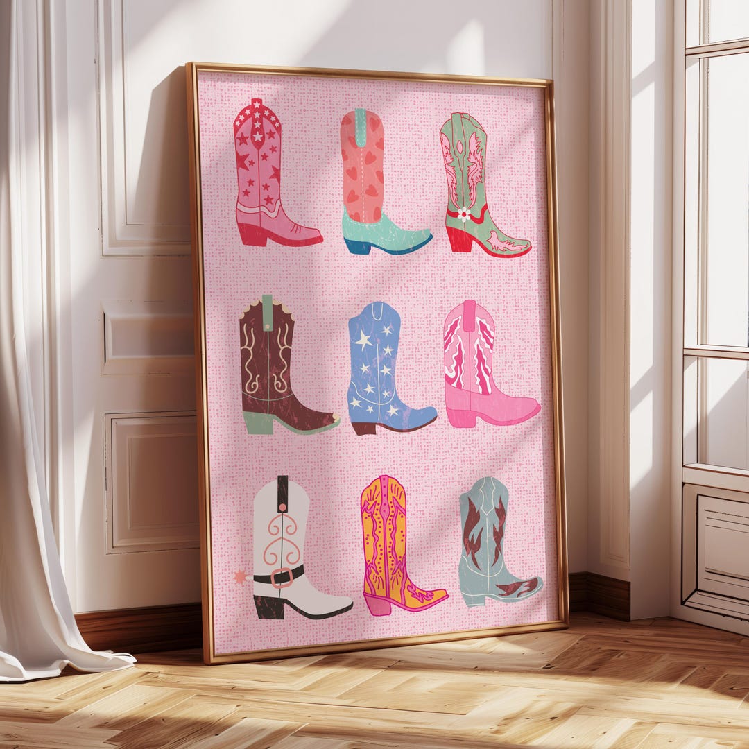 Pink Cowgirl Boots Art Print: Coastal Cowgirl Room Decor (digital ...