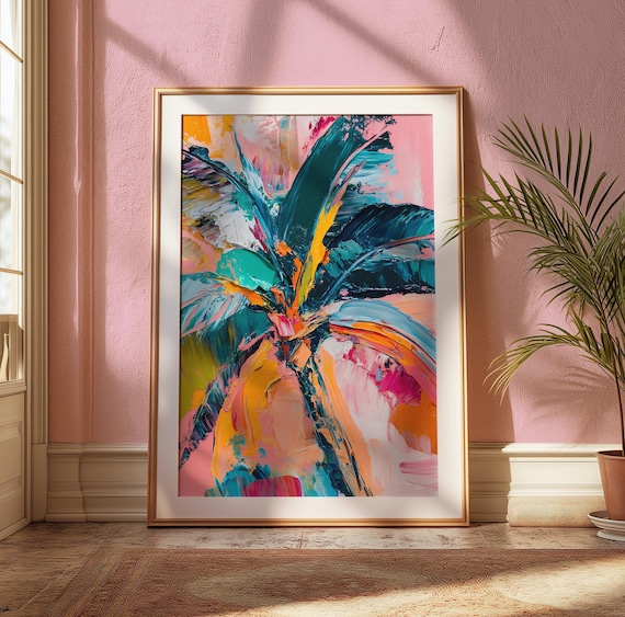 Abstract Palm Tree Wall Art Poster - Vivid Acrylic Painting - Eco