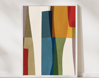 Mid-Century Modern Framed Canvas: Abstract Geometric Wall Art