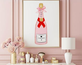 Pink Champagne Art Print: Moet Chandon, Teen Room Decor (instant