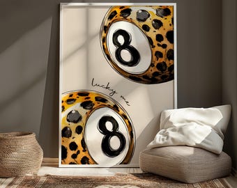 Leopard Print 8 Ball Poster: Lucky Me Wall Art (Digital Download)