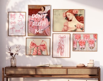 Coquette Room Decor Art Prints: Preppy Pink Set of 6 (Instant Download)