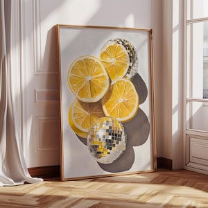 Maximalist Poster | Disco Zitronen Wandkunst | Sofortdownload | Diskokugel Obst | Eklektisches Poster | Zitronen Kunstdruck