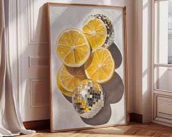 Maximalist Poster | Disco Lemons Wall Art | Instant Download | Disco Ball Fruit | Eclectic Poster | Sparkle Lemons Art Print