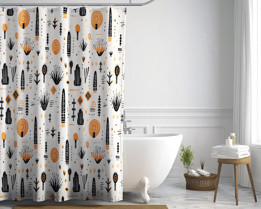 Boho Minimalist Terracotta Shower Curtain Modern Aztec Cactus Etsy