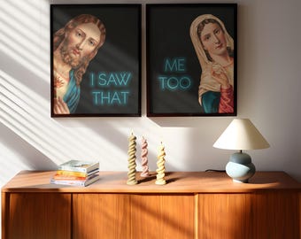 Rolig Jesus & Marty väggkonsttryck: Eklektisk maximalistisk dekor (digital nedladdning)