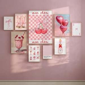 Set of 9 Coquette Wall Art Prints, Trendy Wall Art Set of 9 Digital Prints, Pink Aesthetic Large Wall Art, Dopamine Decor Instant Download