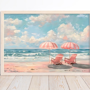 Girly Apartment Decor | Digital Downloads | Beach Umbrella Print | Printable Wall Art | Vintage Beach Print | Pink Umbrellas Beach Wall Art