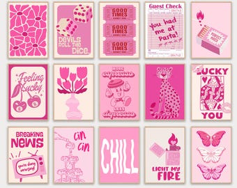 Set von 15 rosa Wand Kunst Druckt rosa Wohnheim Zimmer Dekor Wohnung rosa ästhetische Kunstdrucke lustige rosa Wohnheim Instant Download Art