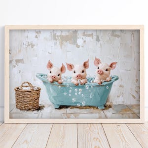 Ferkel in der Badewanne Kunst - Tier in der Badewanne Gemälde Gedruckte Poster Kunst - Kinder Badezimmer Poster - Baby Schweine Dekor - Süßer Wand Kunst Druck