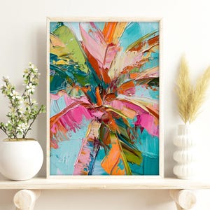Abstract Palm Tree Wall Art Poster - Vivid Acrylic Painting - Eco ...