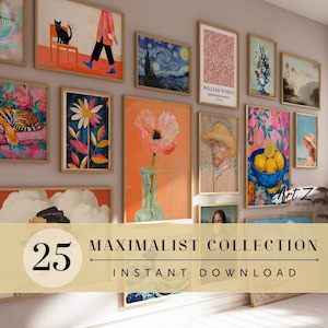Lot de 25 oeuvres d'art mural maximalistes, art mural tendance, ensemble mural galerie maximaliste, art mural éclectique, décoration d'intérieur maximaliste, impression tendance