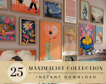 Conjunto de arte de parede da galeria maximalista com 25 peças (download digital)
