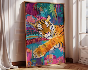 Tiger Wall Art PRINTED Museum Quality Poster | Maximalist Wall Art | Jungle Wall Decor | Maximalist Wall Decor | Living Room Decor