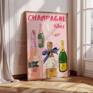 Trendy Large Wall Art , Champagne Vibes Printed Poster, Cool Trendy Wall Art for Pink Aesthetic Wall Decor Maximalist Printed to Order