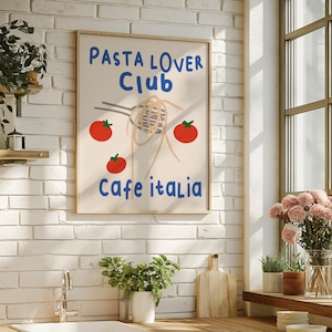 Foodie Decor Poster, Whimsical Kitchen Wall Art, Pasta Lover Print, Cute Italian Aesthetic Art, Pasta Vibes Art, Fun Kitchen Art