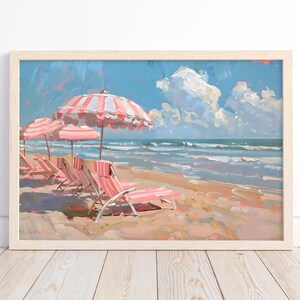 Beach Umbrella Print | Girly Apartment Decor | Digital Downloads | Printable Wall Art | Vintage Beach Print | Pink Umbrellas Beach Wall Art