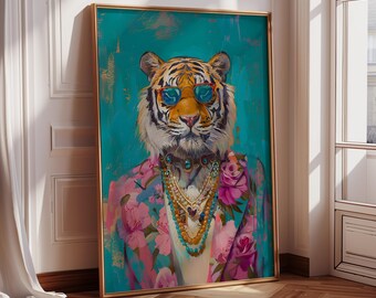 Maximalist Tiger Art Print: Eclectic Jungle Wall Decor (Digital Download)