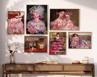 Altered Vintage Art Print Set: Pink Coquette Room Decor (Digital Download)