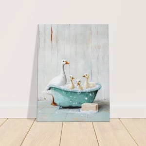 Baby Ducks in Bathtub Canvas Print: Kids Bathroom Wall Art