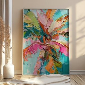 Pôster de arte de parede de palmeira abstrata - Pintura acrílica vívida - Impressão de belas artes ecológica - Decoração tropical