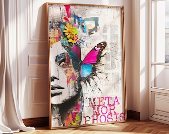Butterfly Woman Portrait: Surreal Collage Art Print (Digital Download)
