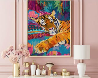 Maximalist Tiger Wall Art  | Tiger Art Print | Jungle Wall Decor | Maximalist Wall Decor | Living Room Decor | Maximalist Digital Download