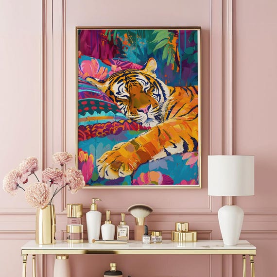 Maximalist Tiger Wall Art  | Tiger Art Print | Jungle Wall Decor | Maximalist Wall Decor | Living Room Decor | Maximalist Digital Download