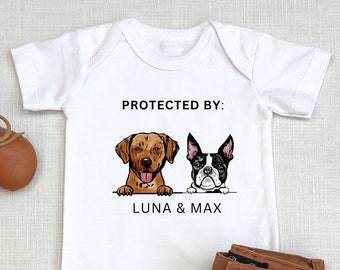 Protected By Dog Onesie®, Custom Dog Breed Onesie®, Personalized Dog/Cat Name Baby Onesie®, Custom Pet Baby Onesie®, Dog Sibling Outfit