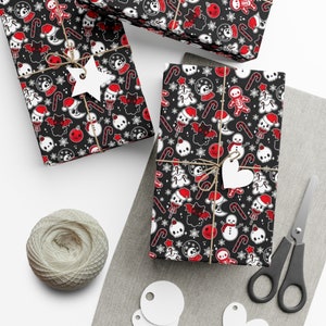 Gothic Christmas Gift Wrap Papers With Snowmen Santa Moons and Skulls