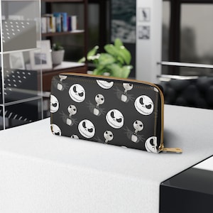 Jack Skellington Schwarz-Weiß-Kopf Reißverschluss Geldbörse