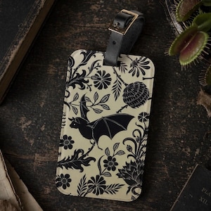 Floral Bat Gothic Luggage Tag