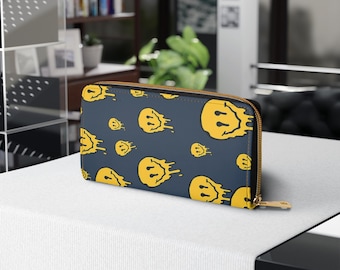 Trippy Hippie Melting Smiley Face Zipper Wallet
