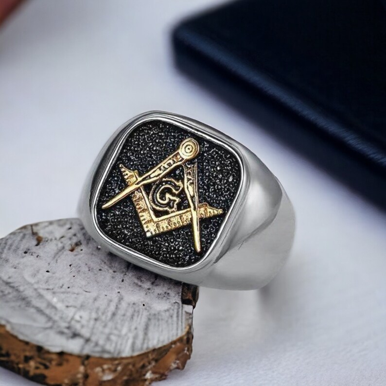 Masonic Ring For Men - Freemason Symbol Stainless Steel Ring, Gift For Biker, Dad, Brother