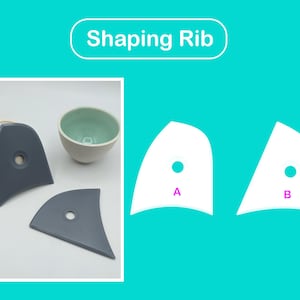 May include: Two gray ceramic shaping ribs for pottery, labeled A and B. The ribs are used to shape and smooth clay.