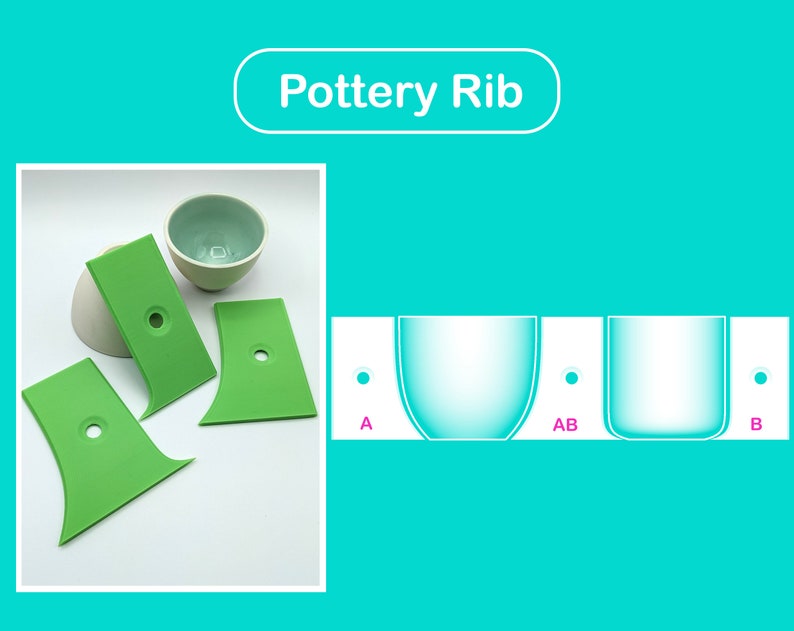 Estèque gabarit / Pottery tool / pottery rib / PLA 3D print / Shape guide / Pop shape tools imagen 1
