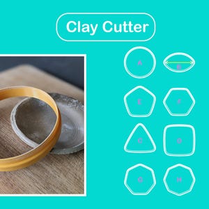 Könnte beinhalten: Tonerde-Ausstecher-Set mit acht verschiedenen Formen, darunter ein Kreis, ein Oval, ein Sechseck, ein Quadrat und ein Dreieck. Die Ausstecher sind weiß und die Buchstaben A bis H sind auf jedem Ausstecher beschriftet.