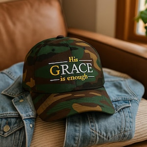 Christian Baseball Cap His Grace Is Enough Embroidered Hat, Faith-Based Adjustable Cap, Bible Verse Dad Hat, Spiritual Gift for Men & Women