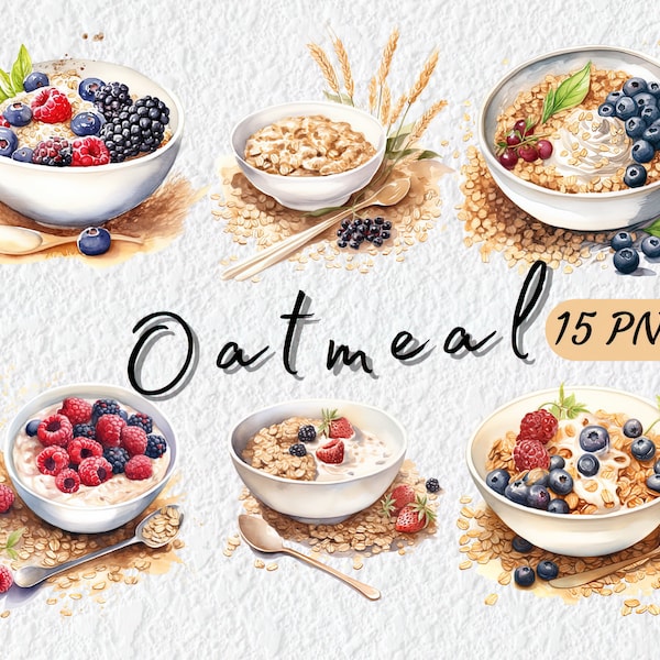 15 PNG Oatmeal Clipart Bundle, Food and beverages, Breakfast and brunch, free commercial, Digital download, for Scrapbook Journal Cards Mugs