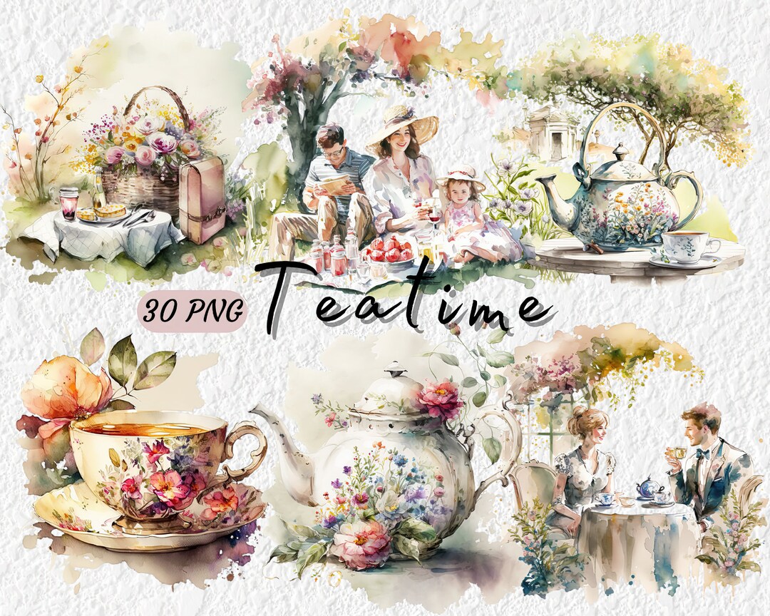 30 PNG Spring Teatime Clipart Watercolor Victorian Tea Clipart Digital ...