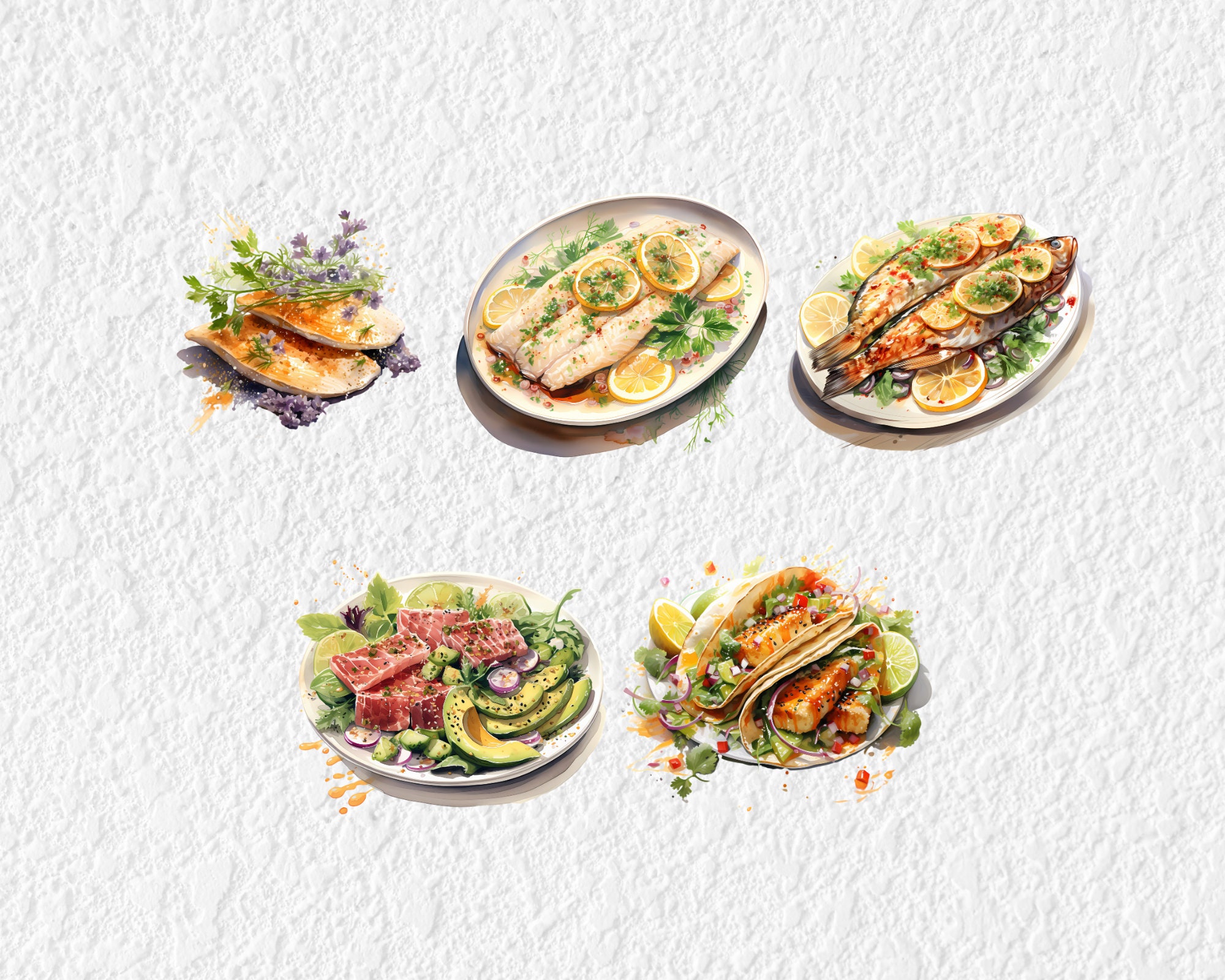 20 PNG Fish Dishes Clipart Watercolor Fish Cuisine, Seafood Clipart ...