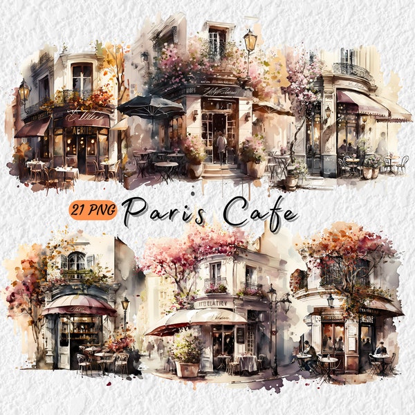 Paris Cafe Clipart, Watercolor Cafe, Cozy Shop Clipart, Romantic Spring Coffee Shop, Digital Download, Free Commercial Use, 21 PNG 300 DPI