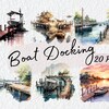 20 PNG Boat Docking Clipart Watercolor Boat Dock Scenes, Nautical Boat ...